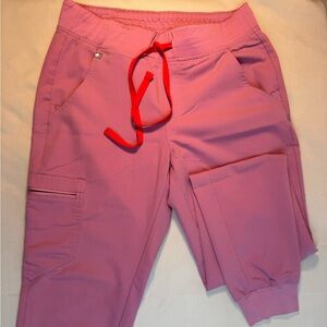 Figs Mauve Pink Cargo Joggers with Red Drawstring